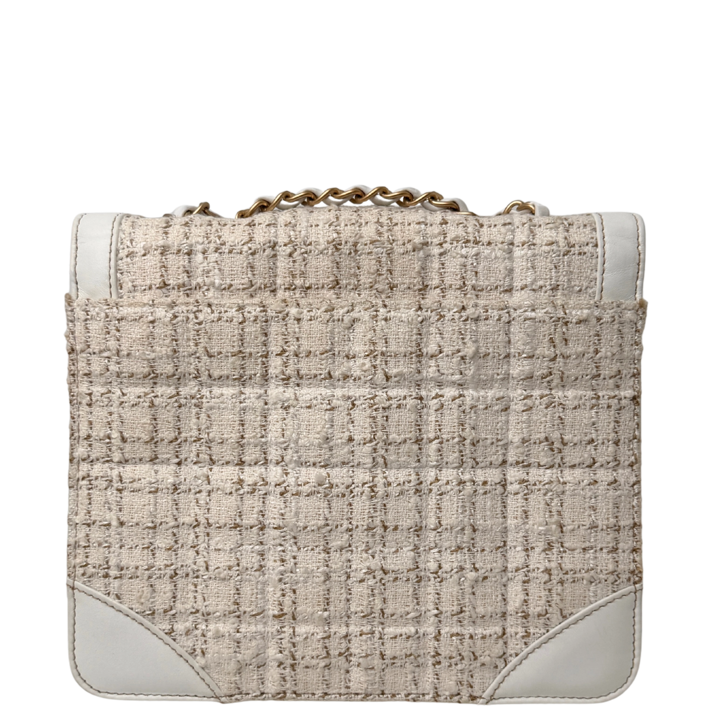 Chanel Classic Square Flap Bag Tweed weiss / beige / sehr gut Chanel