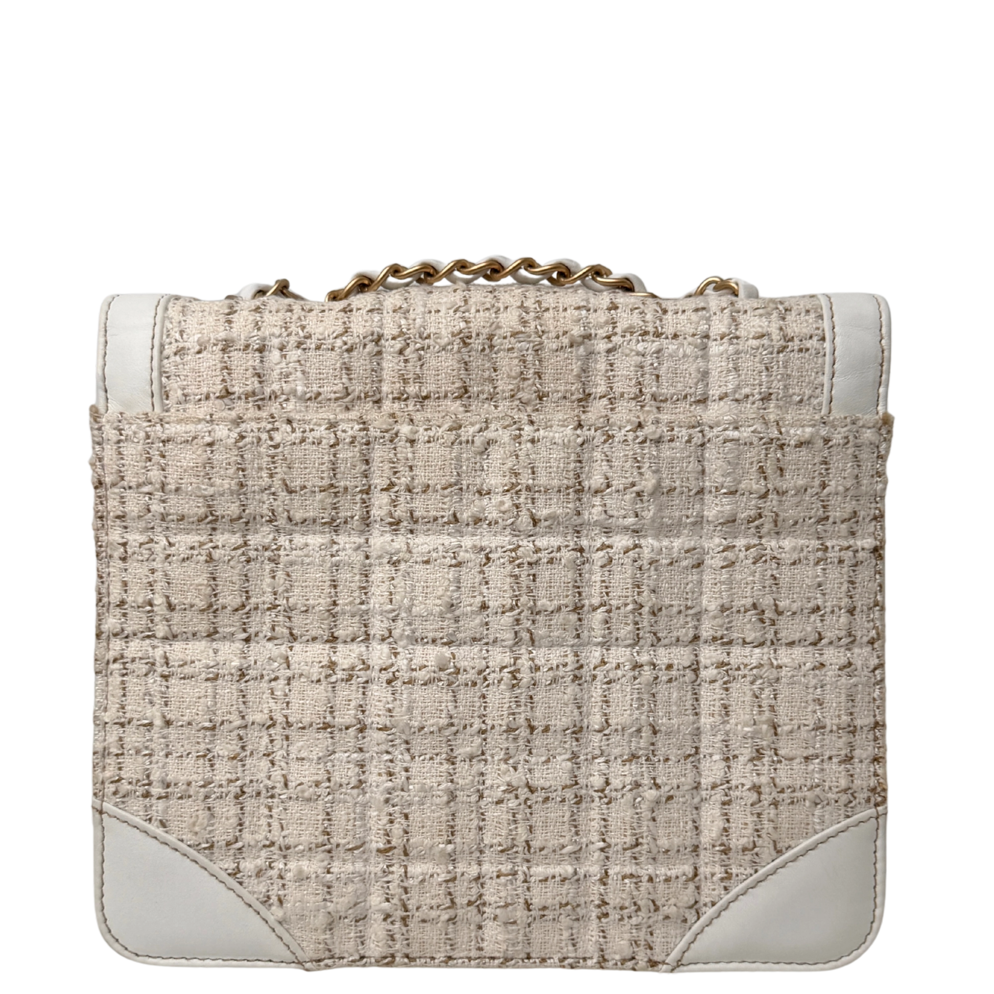 Chanel Classic Square Flap Bag Tweed weiss / beige / sehr gut Chanel
