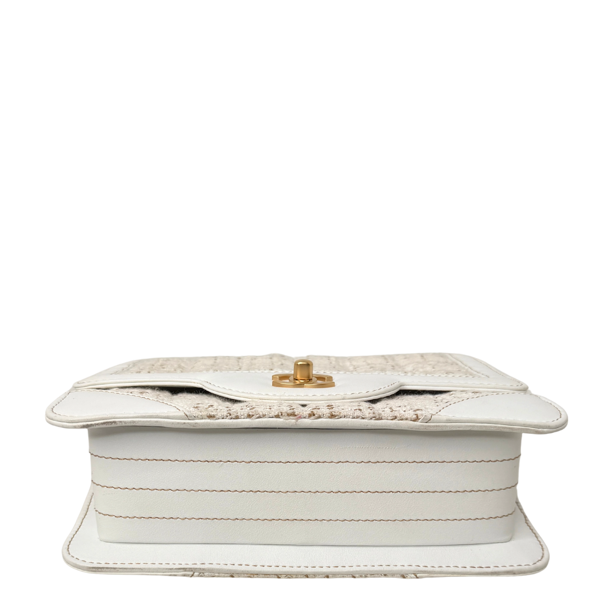 Chanel Classic Square Flap Bag Tweed weiss / beige / sehr gut Chanel