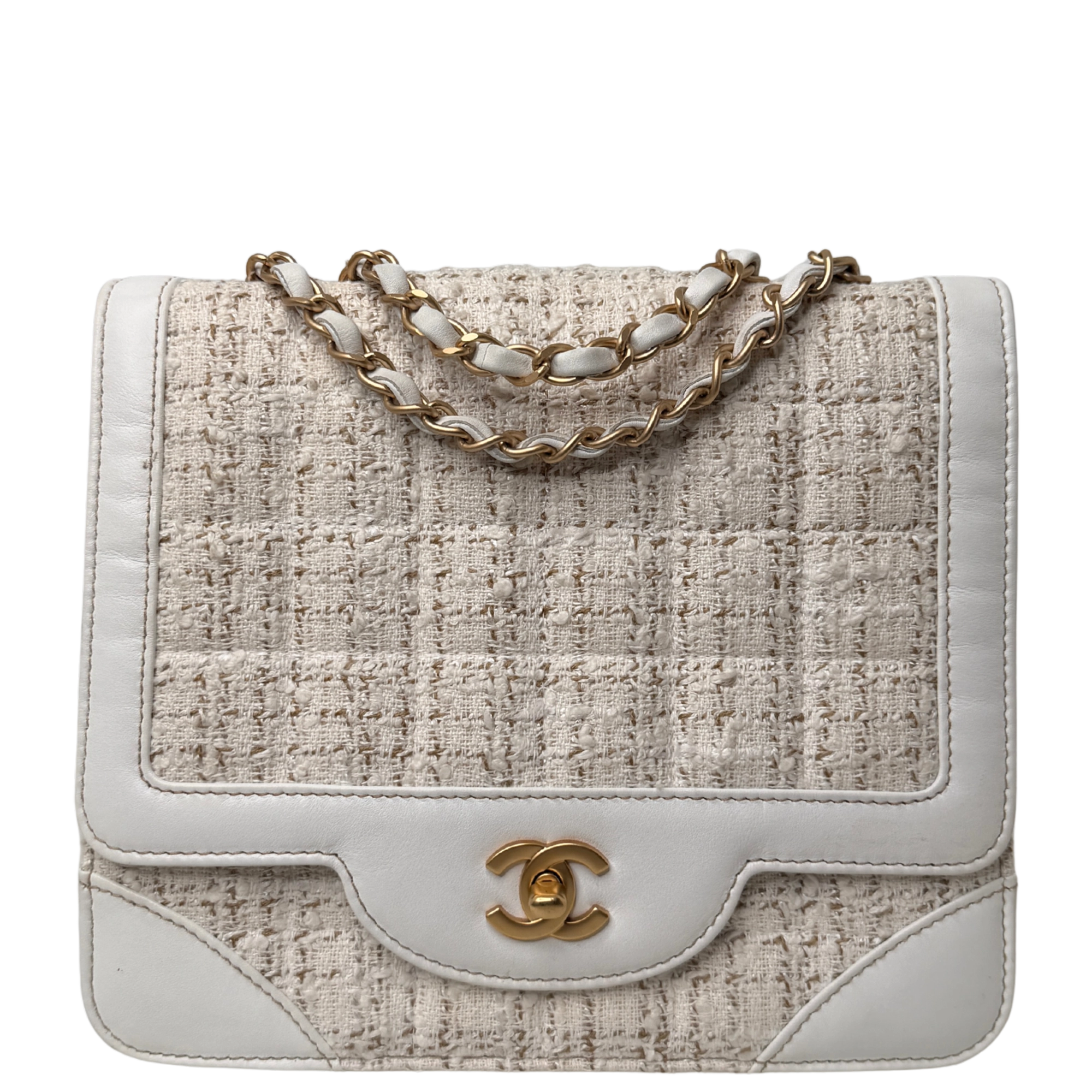 Chanel Classic Square Flap Bag Tweed weiss / beige / sehr gut Chanel