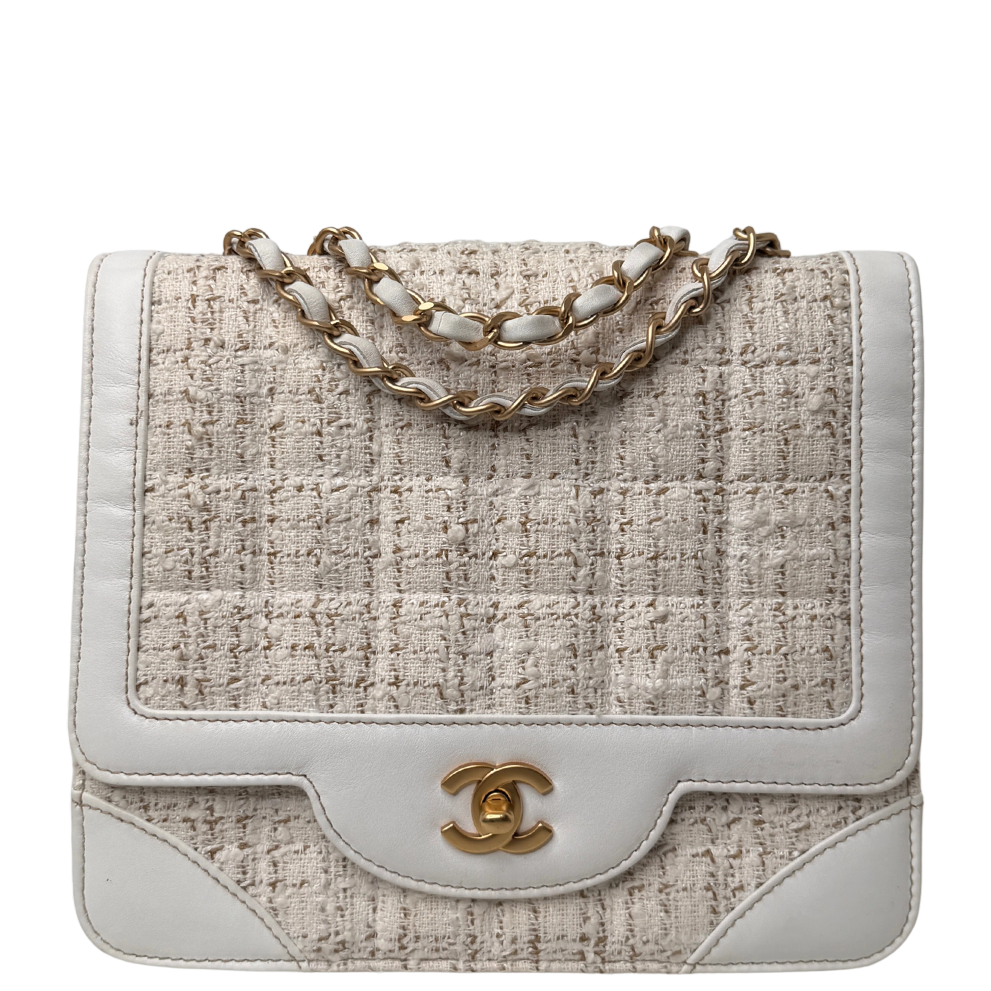 Chanel Classic Square Flap Bag Tweed weiss / beige / sehr gut Chanel