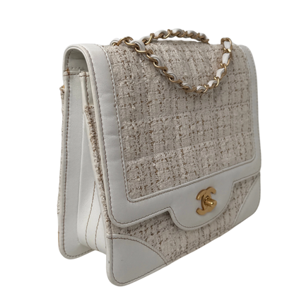 Chanel Classic Square Flap Bag Tweed weiss / beige / sehr gut Chanel