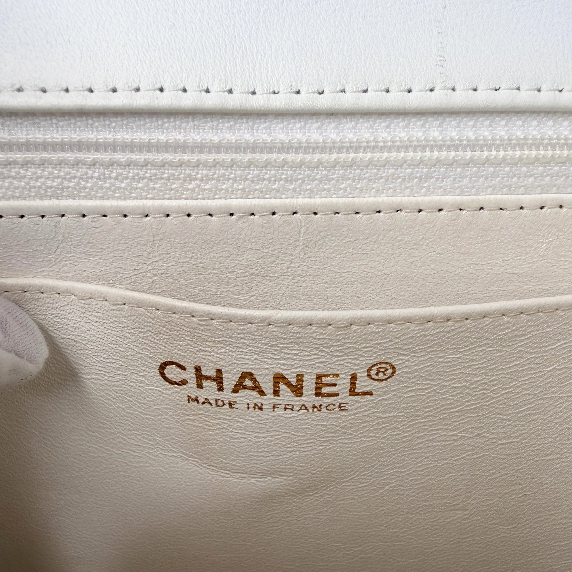 Chanel Classic Square Flap Bag Tweed weiss / beige / sehr gut Chanel