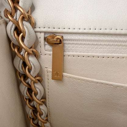 Chanel Classic Square Flap Bag Tweed weiss / beige / sehr gut Chanel