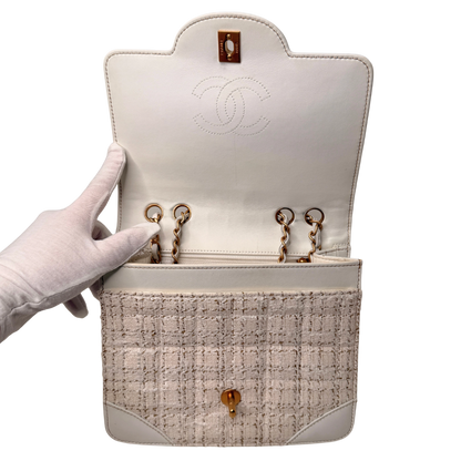 Chanel Classic Square Flap Bag Tweed weiss / beige / sehr gut Chanel