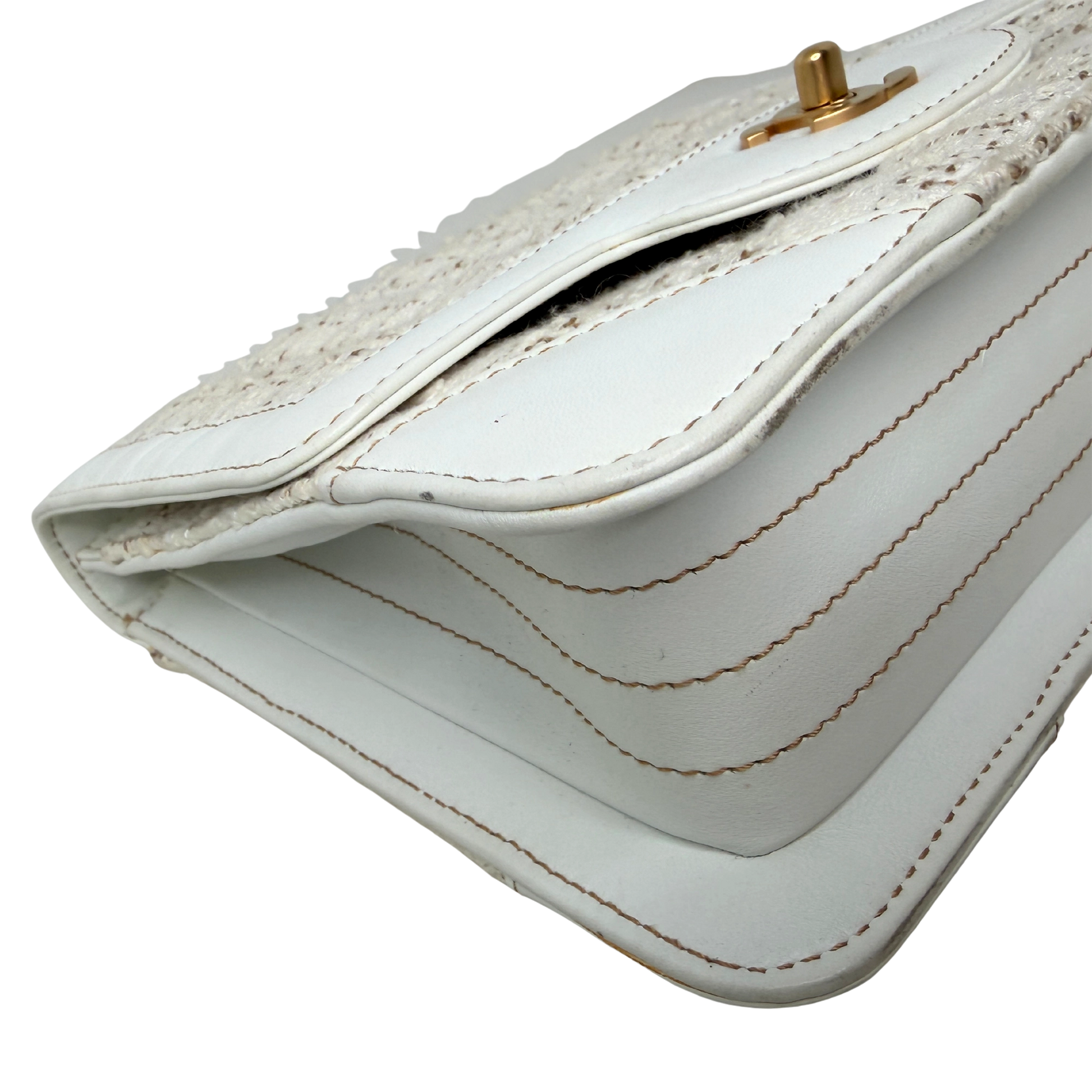 Chanel Classic Square Flap Bag Tweed weiss / beige / sehr gut Chanel