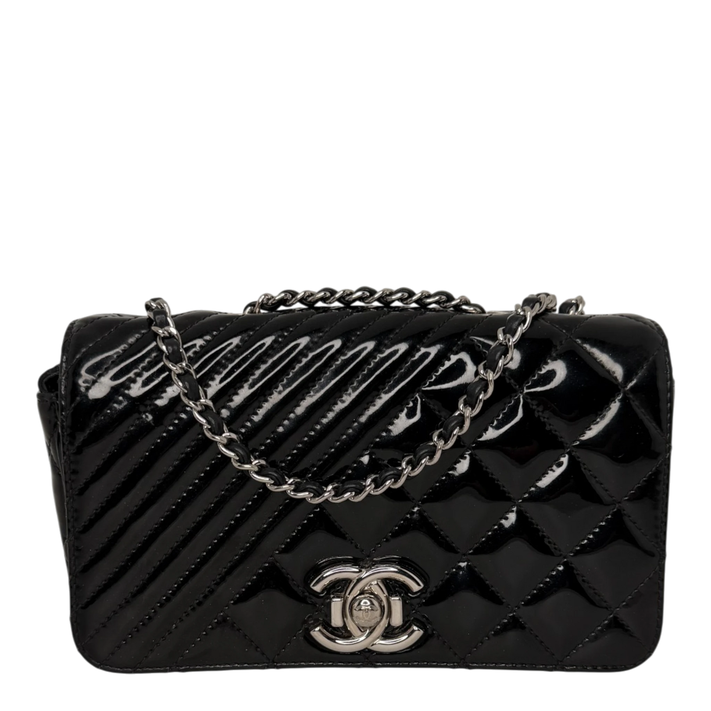 Chanel Coco Boy Flap Bag Small Lackleder silberne Hardware Chanel