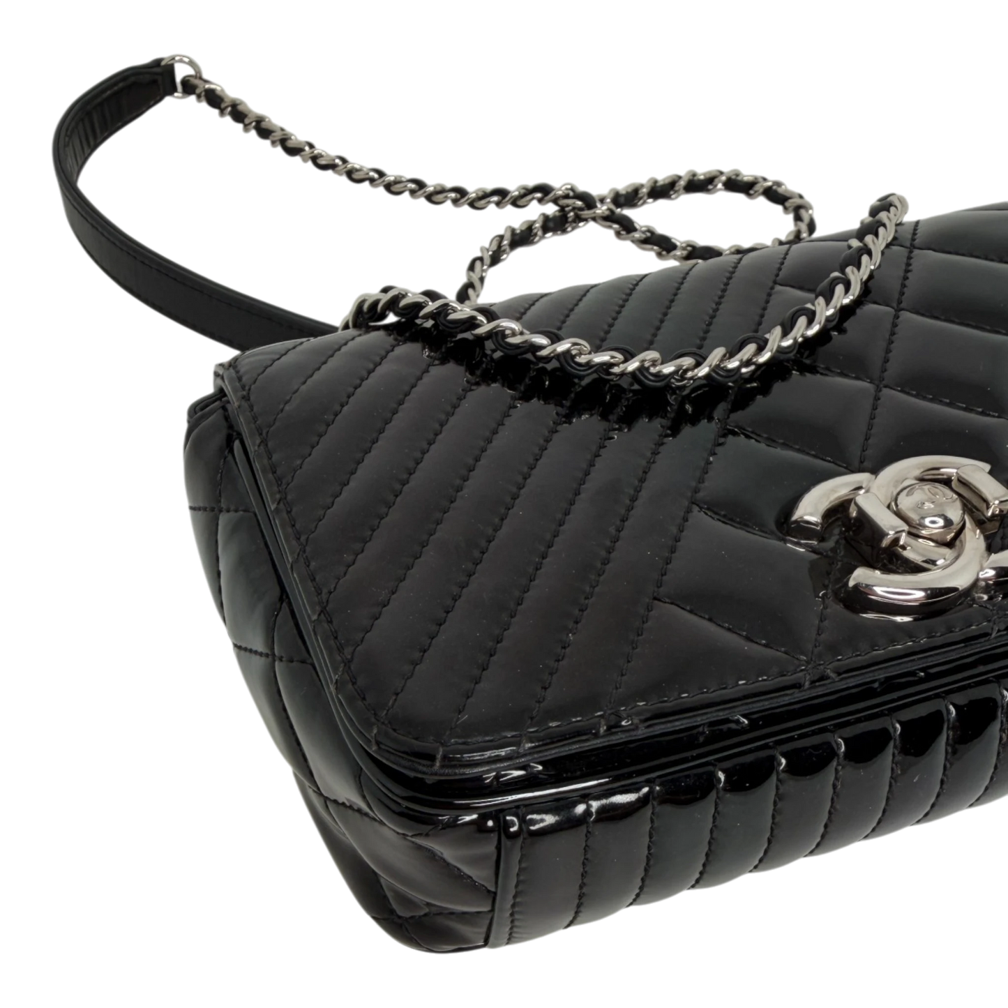 Chanel Coco Boy Flap Bag Small Lackleder silberne Hardware Chanel