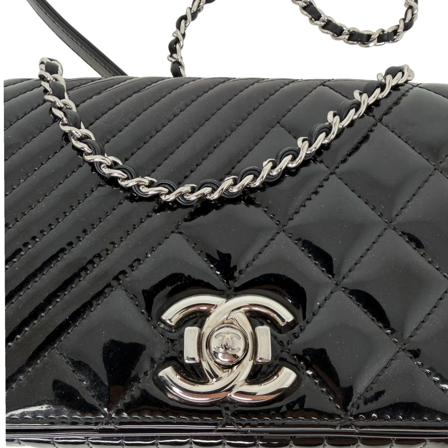 Chanel Coco Boy Flap Bag Small Lackleder silberne Hardware Chanel