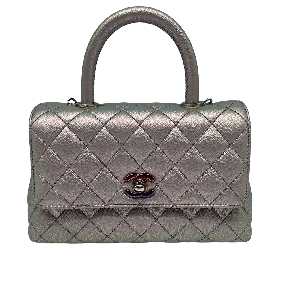 Chanel Coco Handle Bag Mini Iridescent purple Kaviarleder Fullset / wie Neu
