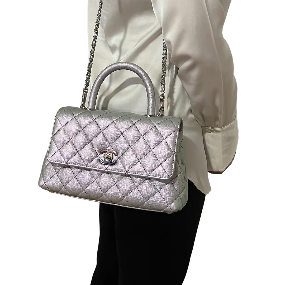 Chanel Coco Handle Bag Mini Iridescent purple Kaviarleder Fullset