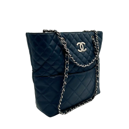 Chanel Matelasse Coco Mark Chain Tote Bag Schultertasche Leder navy ultra rar / sehr gut Chanel