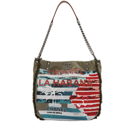 Chanel 2017 Ciba La Habana Tote Bag Pailetten khaki / sehr gut Chanel