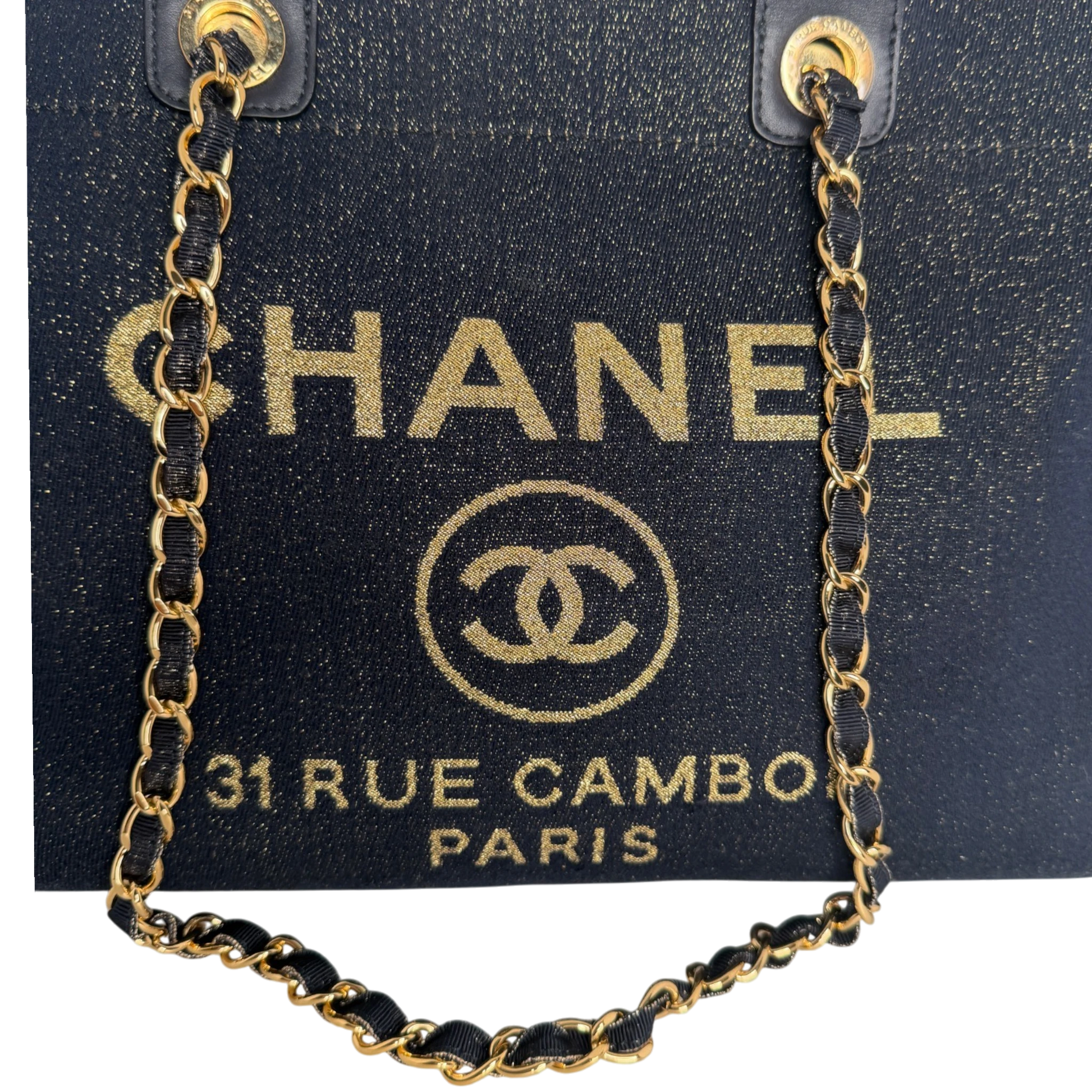 Chanel Deauville Large Shopping Bag Navy Gold Lurex Gold Hardware 2019 Chanel