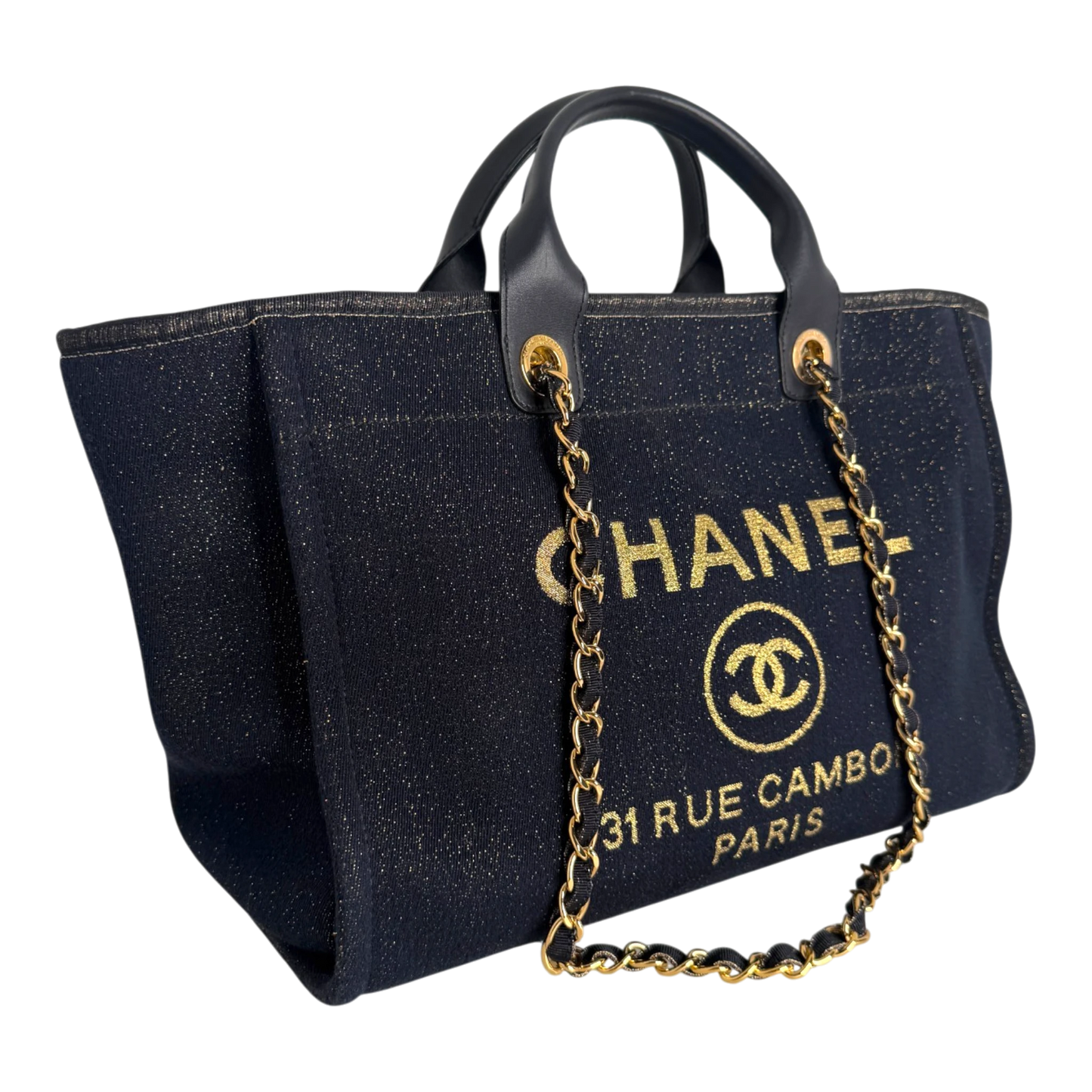 Chanel Deauville Large Shopping Bag Navy Gold Lurex Gold Hardware 2019 Chanel