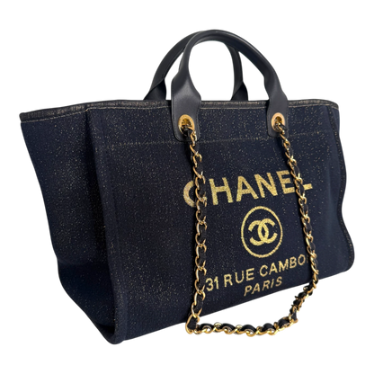 Chanel Deauville Large Shopping Bag Navy Gold Lurex Gold Hardware 2019 Chanel