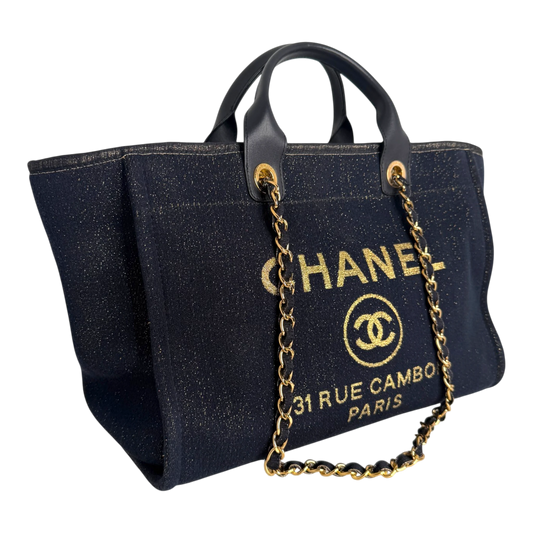 Chanel Deauville Large Shopping Bag Navy Gold Lurex Gold Hardware 2019 Chanel