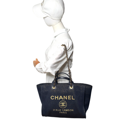 Chanel Deauville Large Shopping Bag Navy Gold Lurex Gold Hardware 2019 Chanel