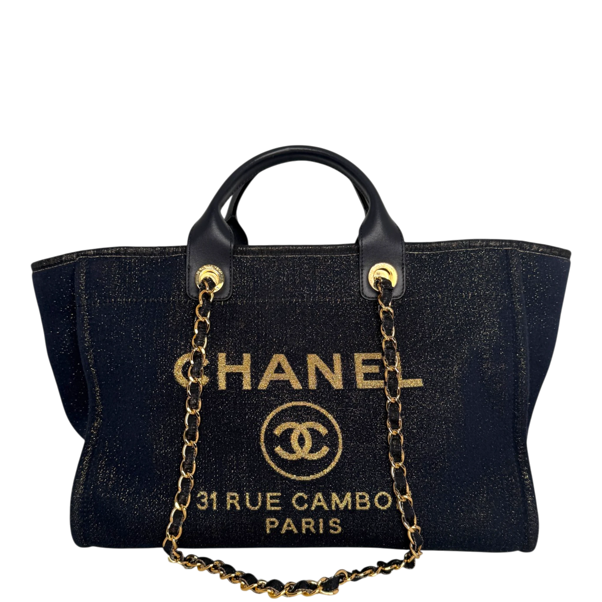 Chanel Deauville Large Shopping Bag Navy Gold Lurex Gold Hardware 2019 Chanel
