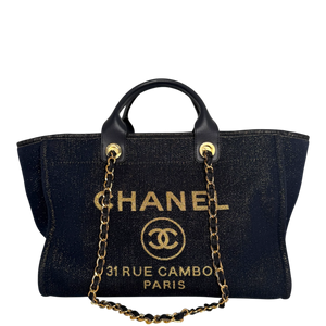 Chanel Deauville Large Shopping Bag Navy Gold Lurex Gold Hardware 2019