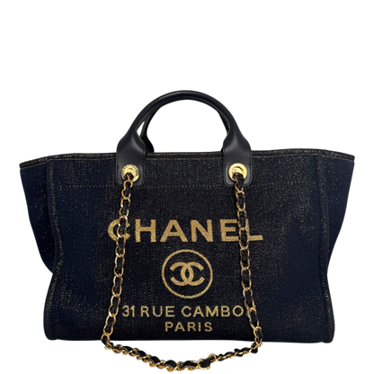 Chanel Deauville Large Shopping Bag Navy Gold Lurex Gold Hardware 2019 Chanel