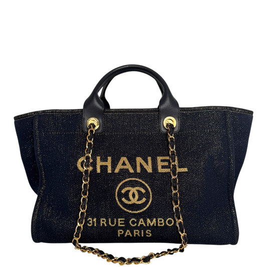 Chanel Deauville Large Shopping Bag Navy Gold Lurex Gold Hardware 2019 Chanel