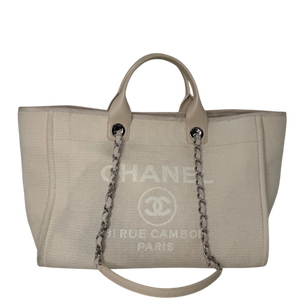 Chanel Deauville mittelgroße Tasche beige silberne Hardware 2022 / gut