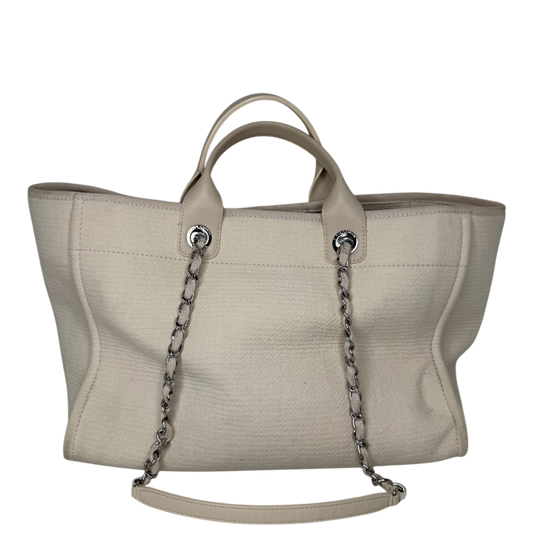 Chanel Deauville mittelgroße Tasche beige silberne Hardware 2022 / gut Chanel