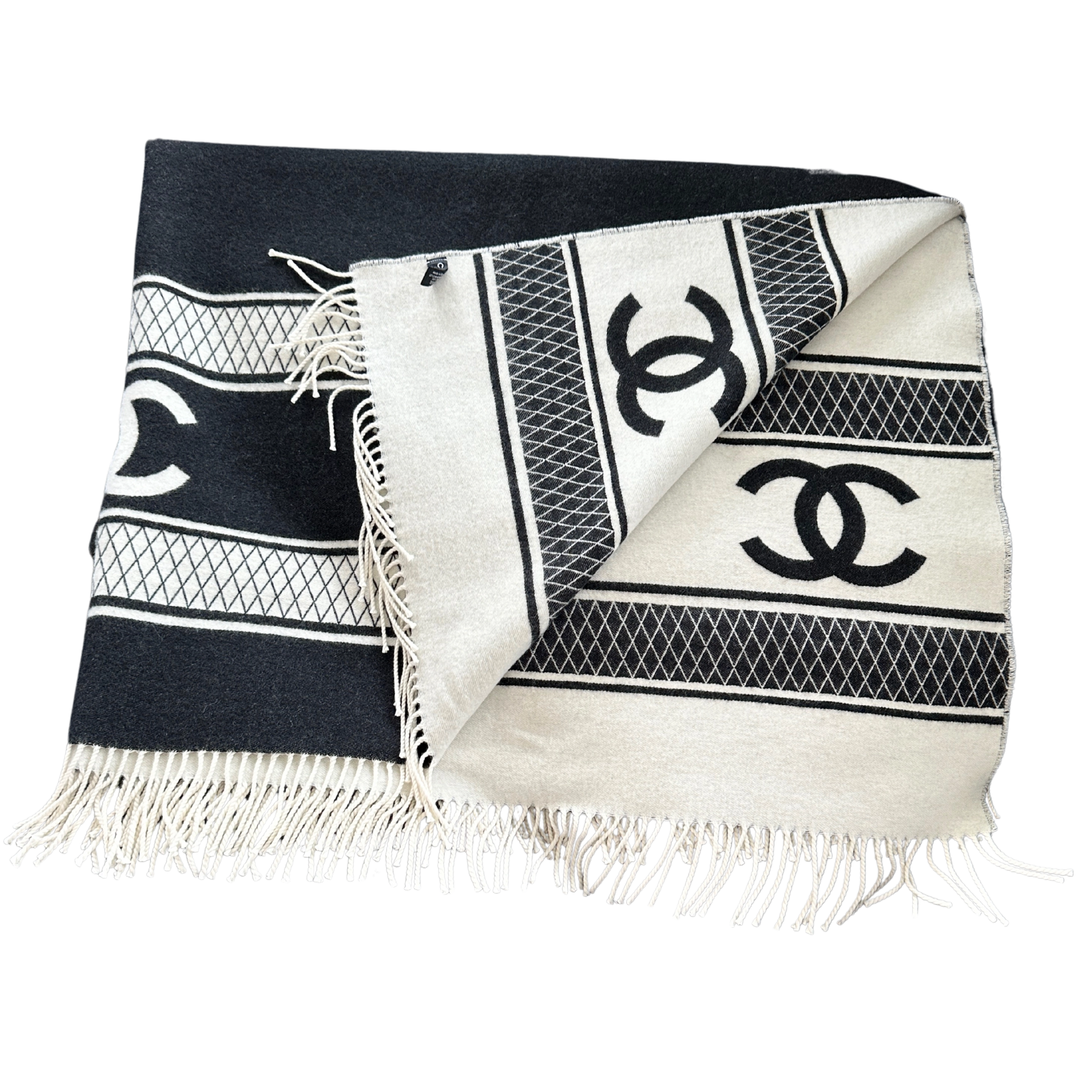 Chanel Kaschmir Reversible Decke Schwarz Weiß / neuwertig Chanel