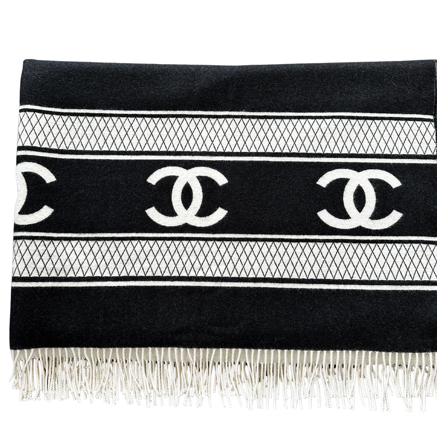 Chanel Kaschmir Reversible Decke Schwarz Weiß / neuwertig Chanel