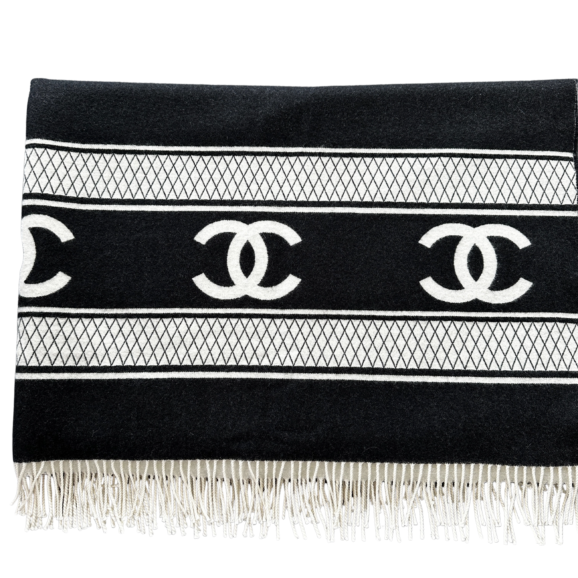 Chanel Kaschmir Reversible Decke Schwarz Weiß / neuwertig Chanel