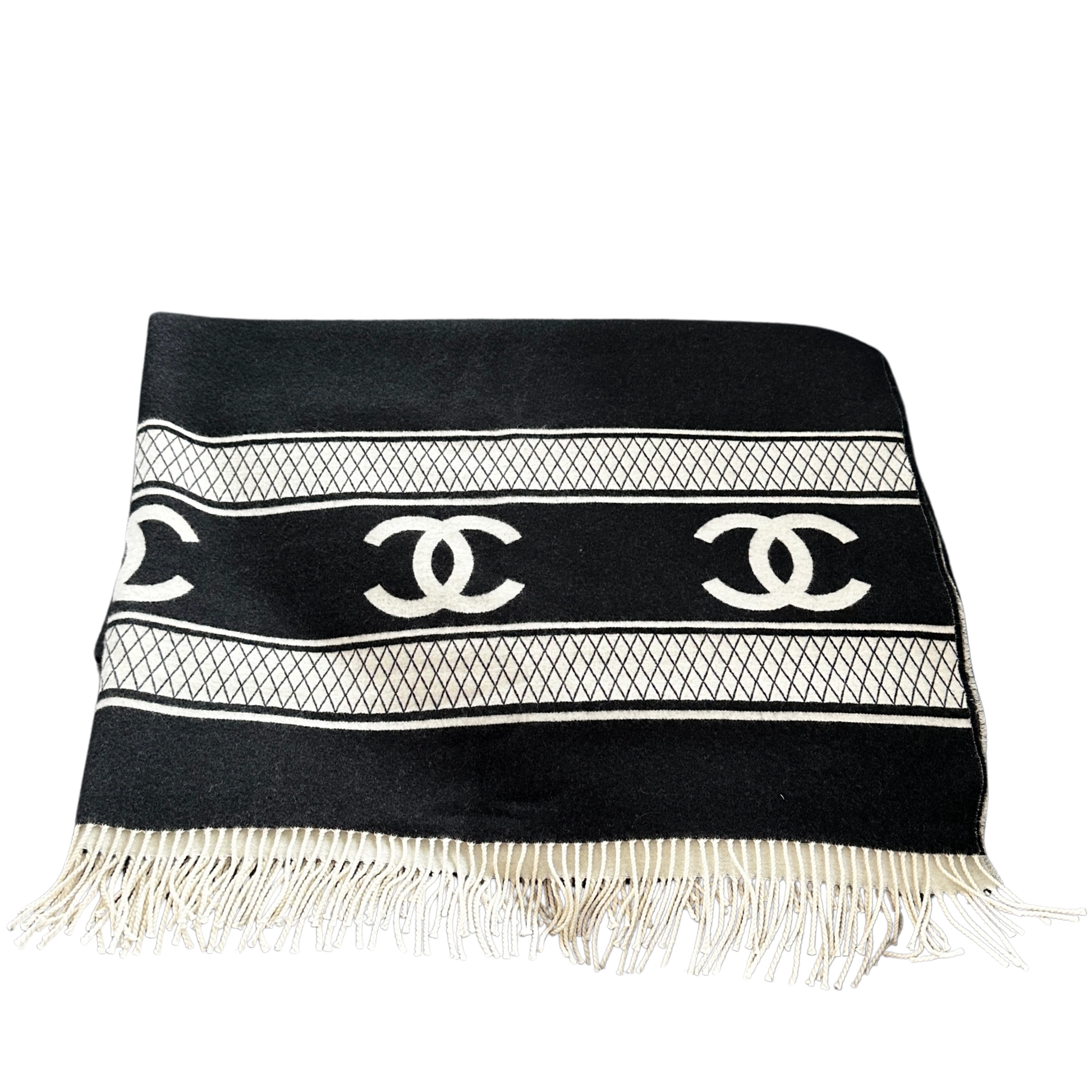 Chanel Kaschmir Reversible Decke Schwarz Weiß / neuwertig Chanel