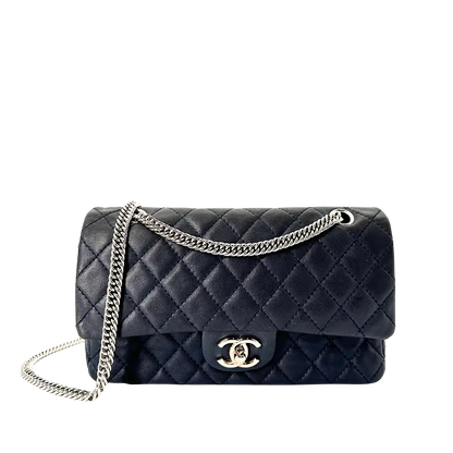 Chanel Timeless Double Flap Bijoux Chain Medium dunkelblau Lammleder / sehr gut Chanel