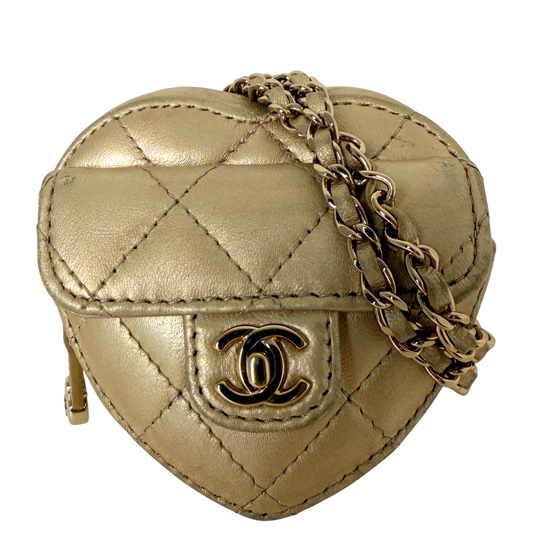 Chanel CC Mini Herztasche Gold  / gut Chanel