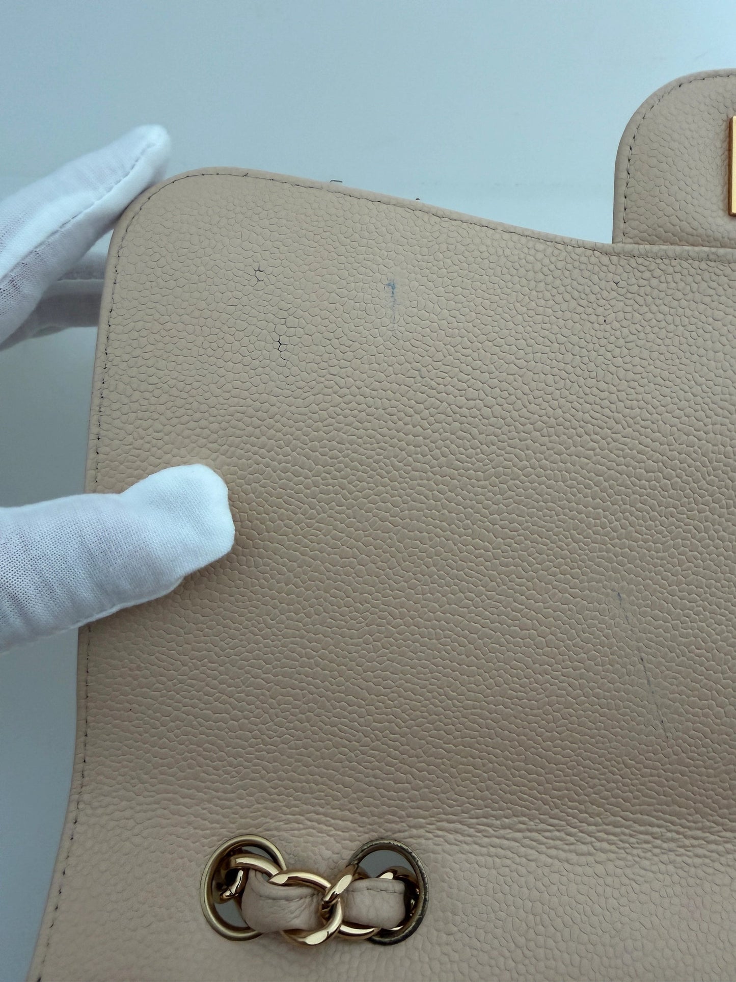 Chanel Timeless Jumbo Single Flap Bag 2010 beige Kaviarleder / gut Chanel