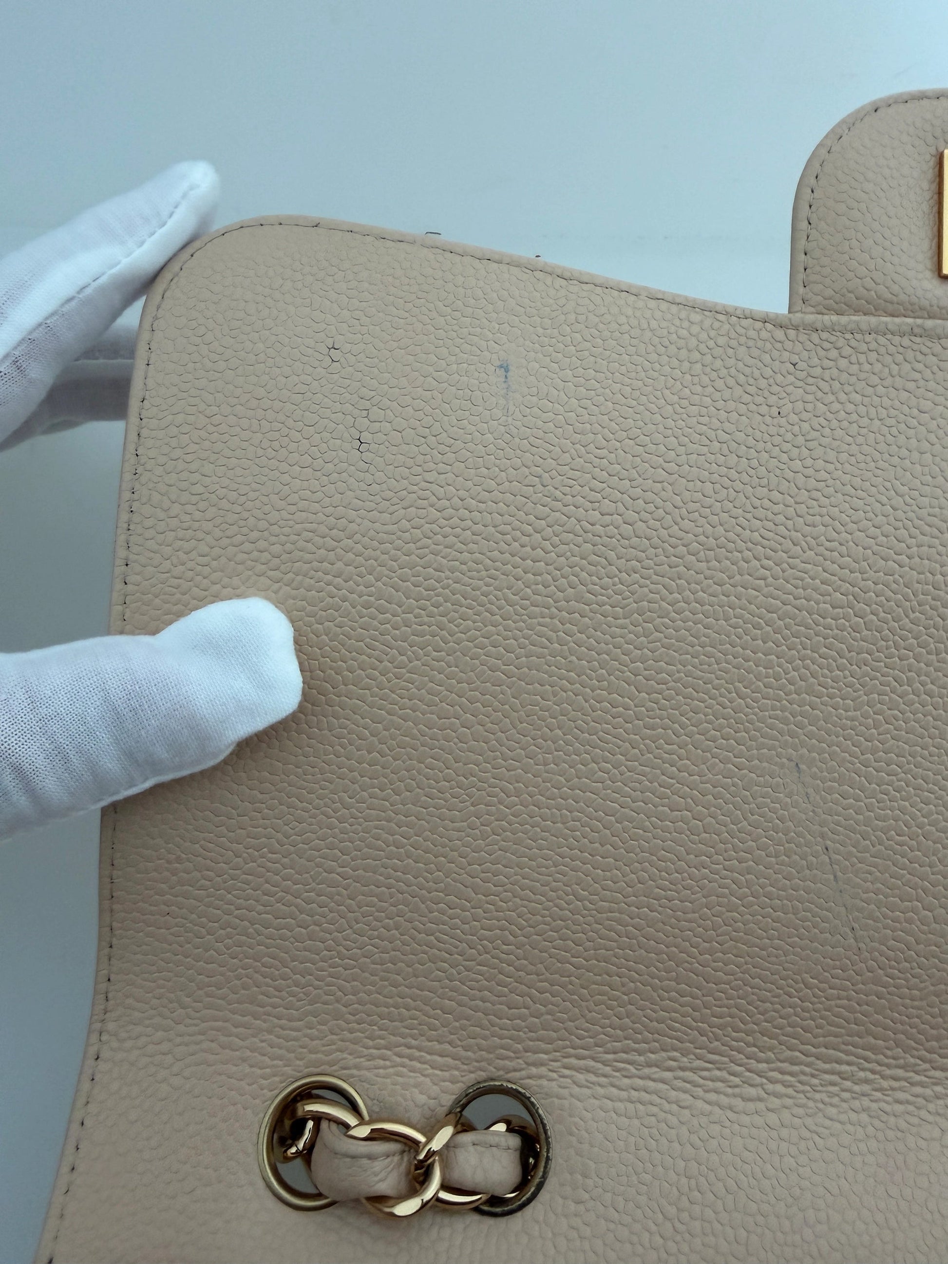 Chanel Timeless Jumbo Single Flap Bag 2010 beige Kaviarleder / gut Chanel