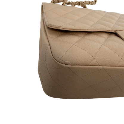Chanel Timeless Jumbo Single Flap Bag 2010 beige Kaviarleder / gut Chanel