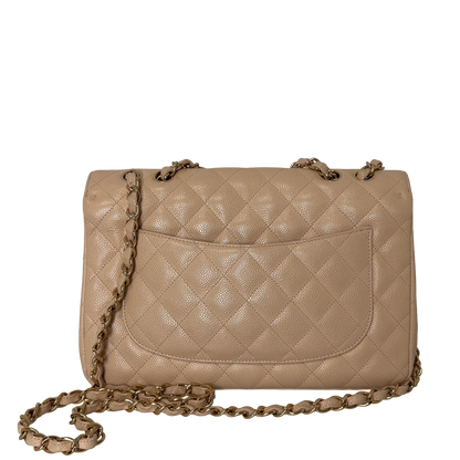 Chanel Timeless Jumbo Single Flap Bag 2010 beige Kaviarleder / gut Chanel
