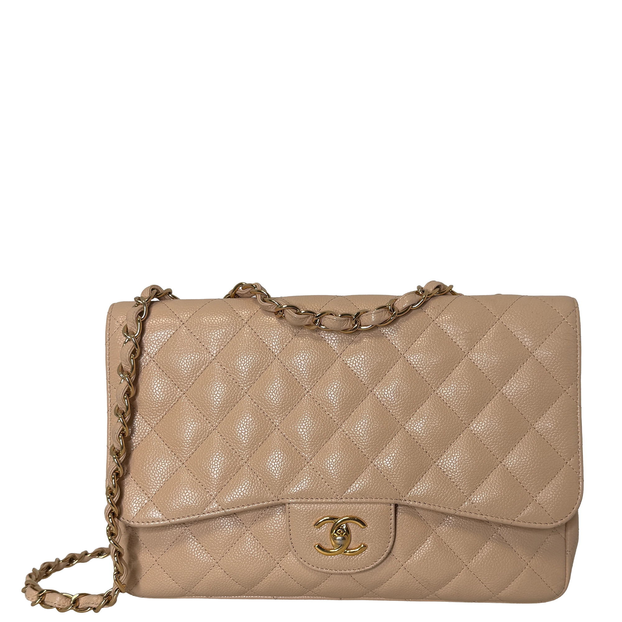 Chanel Timeless Jumbo Single Flap Bag 2010 beige Kaviarleder / gut Chanel