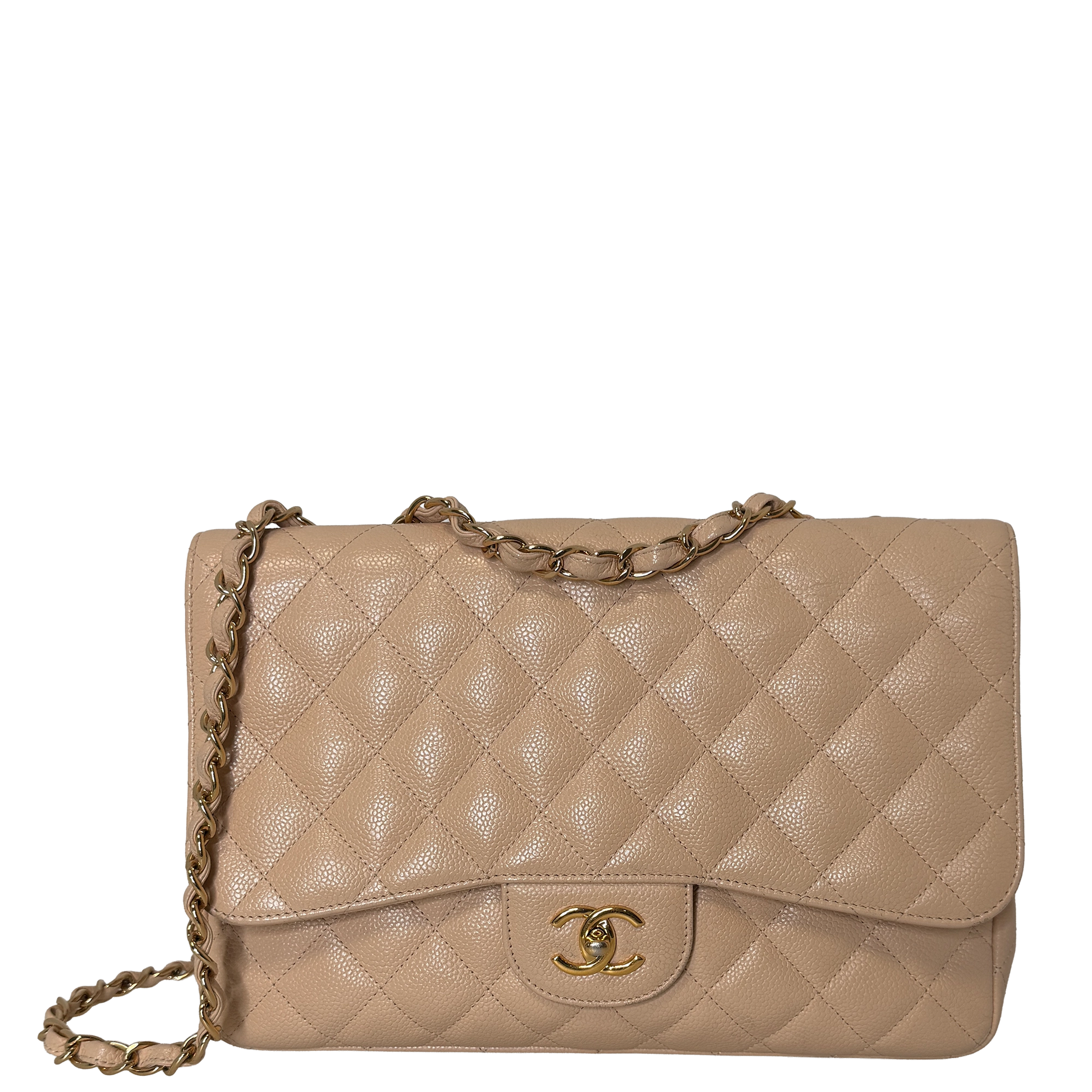 Chanel Timeless Jumbo Single Flap Bag 2010 beige Kaviarleder / gut Chanel