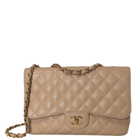 Chanel Timeless Jumbo Single Flap Bag 2010 beige Kaviarleder / gut Chanel