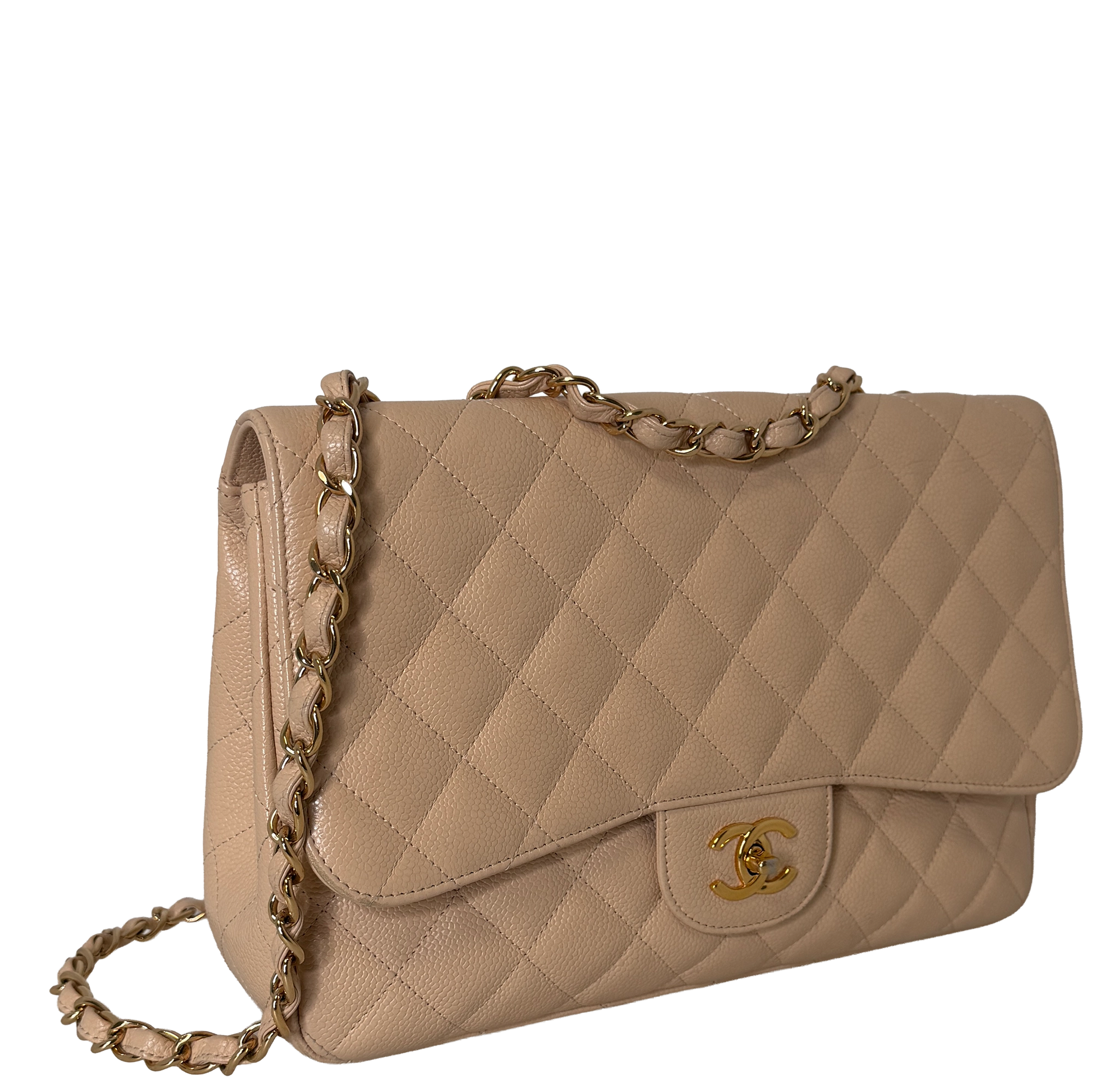 Chanel Timeless Jumbo Single Flap Bag 2010 beige Kaviarleder / gut Chanel