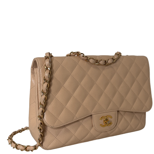 Chanel Timeless Jumbo Single Flap Bag 2010 beige Kaviarleder / gut Chanel