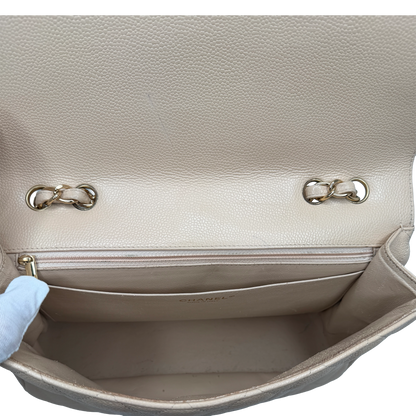 Chanel Timeless Jumbo Single Flap Bag 2010 beige Kaviarleder / gut Chanel