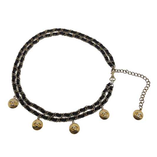 Chanel Kettengürtel mit Interlocking CC Charms Schwarz Gold / sehr gut Chanel