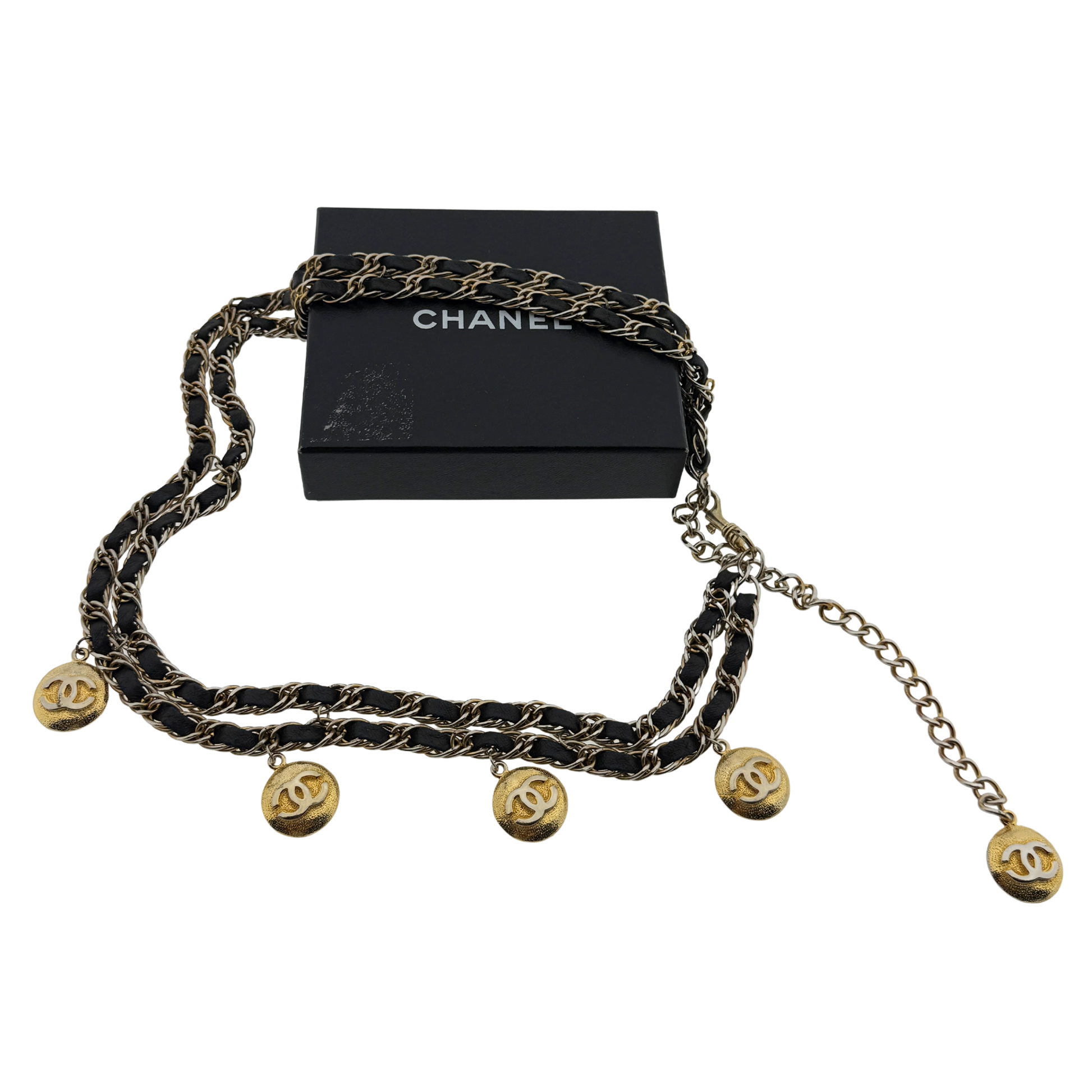Chanel Kettengürtel mit Interlocking CC Charms Schwarz Gold / sehr gut Chanel