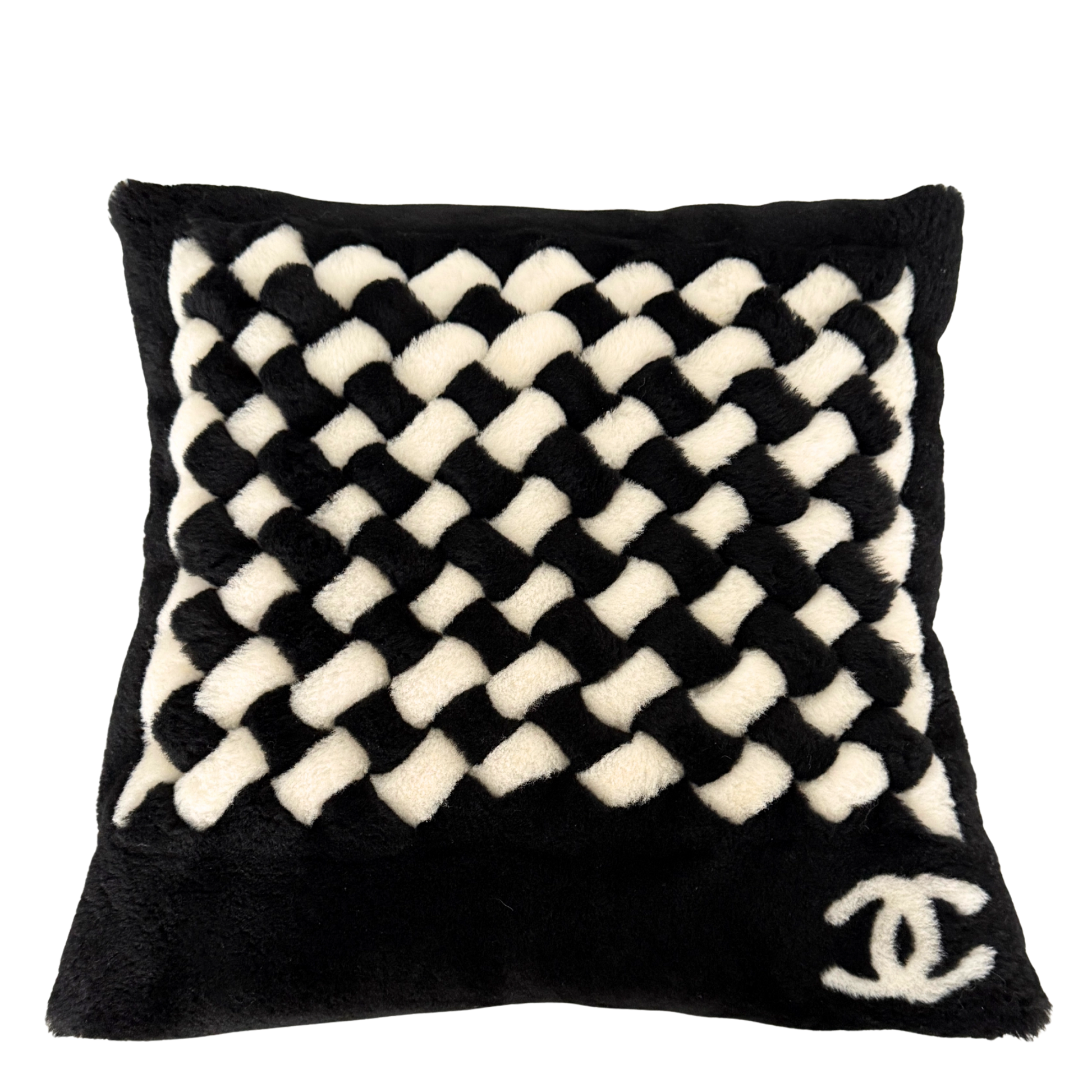 Chanel Kissen aus Lammfell und Kaschmir Schwarz Weiß / neuwertig Chanel