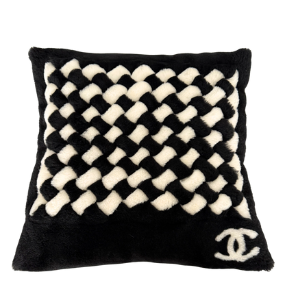 Chanel Kissen aus Lammfell und Kaschmir Schwarz Weiß / neuwertig Chanel