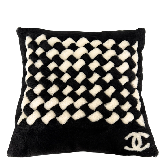 Chanel Kissen aus Lammfell und Kaschmir Schwarz Weiß / neuwertig Chanel