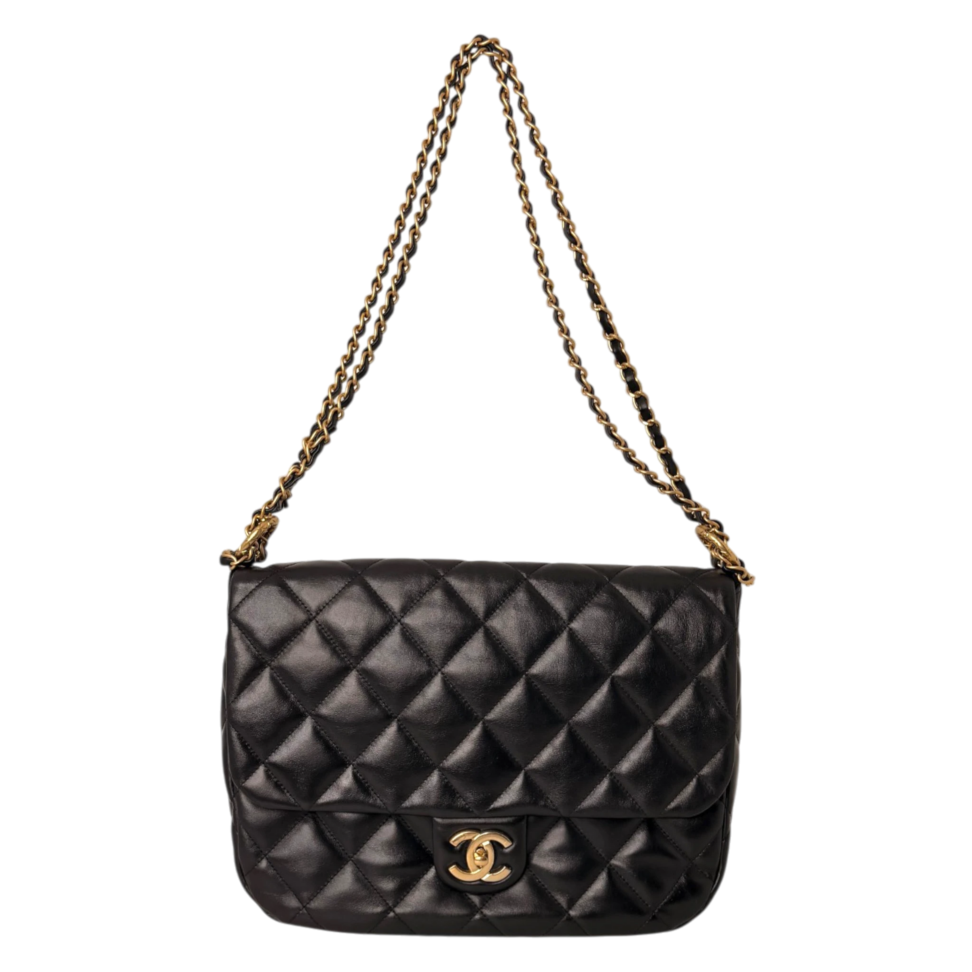 Chanel Maxi Flapbag 2024 glänzendes Kalbsleder GHW schwarz / neuwertig Chanel